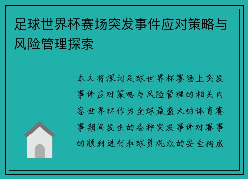 足球世界杯赛场突发事件应对策略与风险管理探索