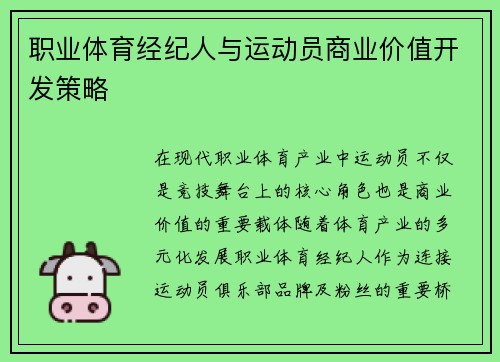 职业体育经纪人与运动员商业价值开发策略